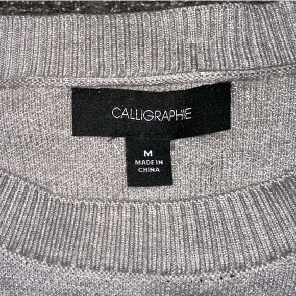 NEW ANTHROPOLOGIE CALLIGRAPHIE Charming Cat ❤️Duo❤️ Gray Sweater Sz M - Picture 4 of 9